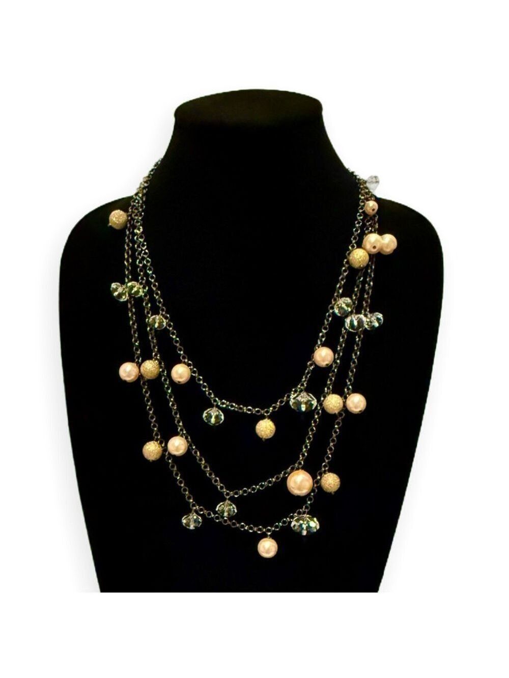 CHICO’S | Multi-Strand Glitter Gold, Pearl & Crystal Beaded Necklace | NWOT - Picture 7 of 8